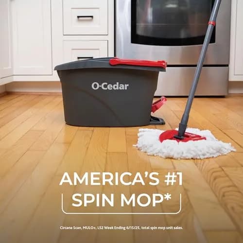 O-Cedar EasyWring Microfiber Spin Mop & Bucket Floor Cleaning System with 4 Mop Heads | Removes 99% Bacteria with Water thumbnail 2