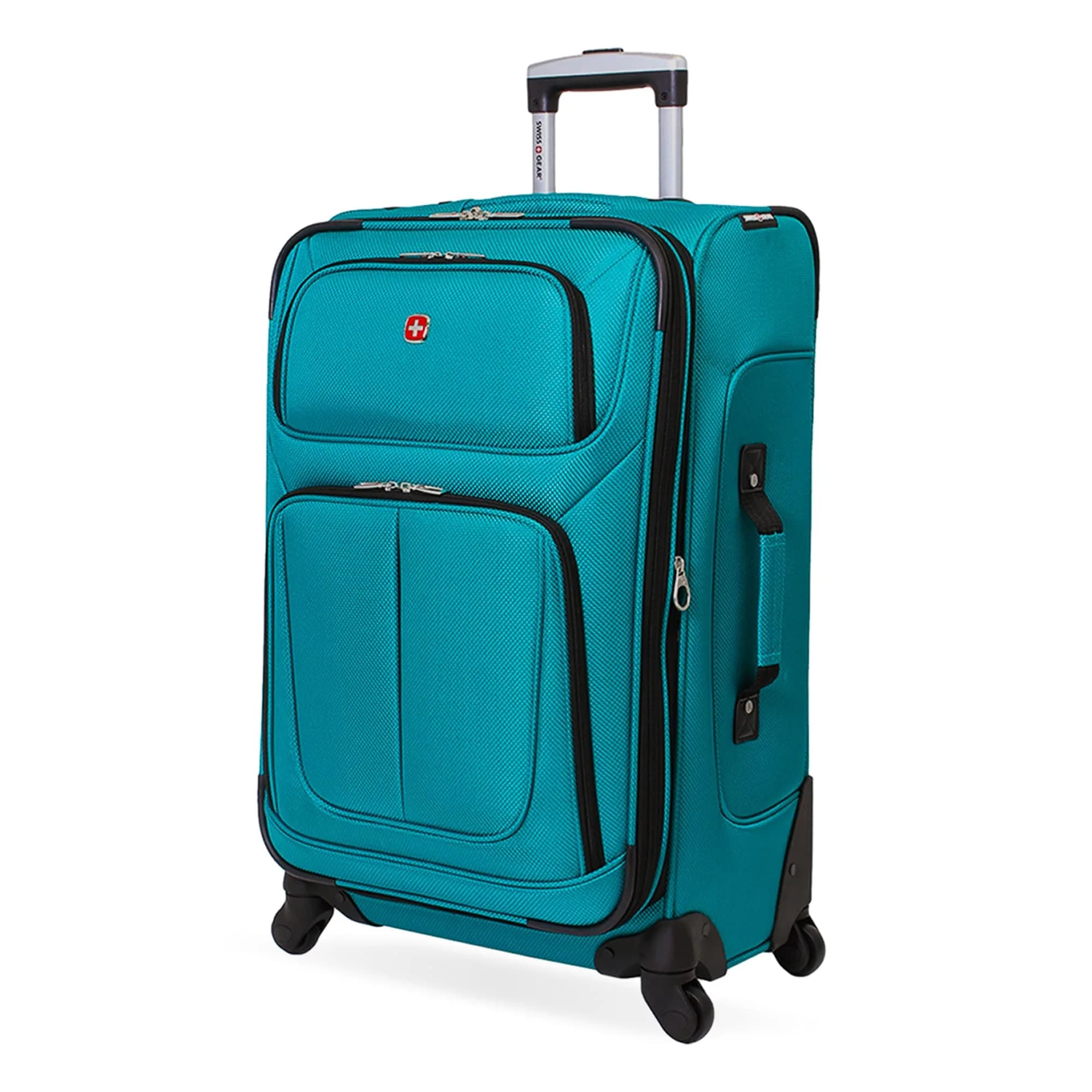 SwissGear Sion Softside Expandable Spinner Luggage Large Checked Grey | Durable Lightweight Travel Suitcase — Teal / Checked-Medium