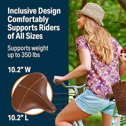 Bikeroo Wide Cruiser Saddle Vintage Brown | Comfort Seat for All Bicycles, Steel Spring & Elastomer Suspension, Memory Foam (10.2" x 10.2") thumbnail 5