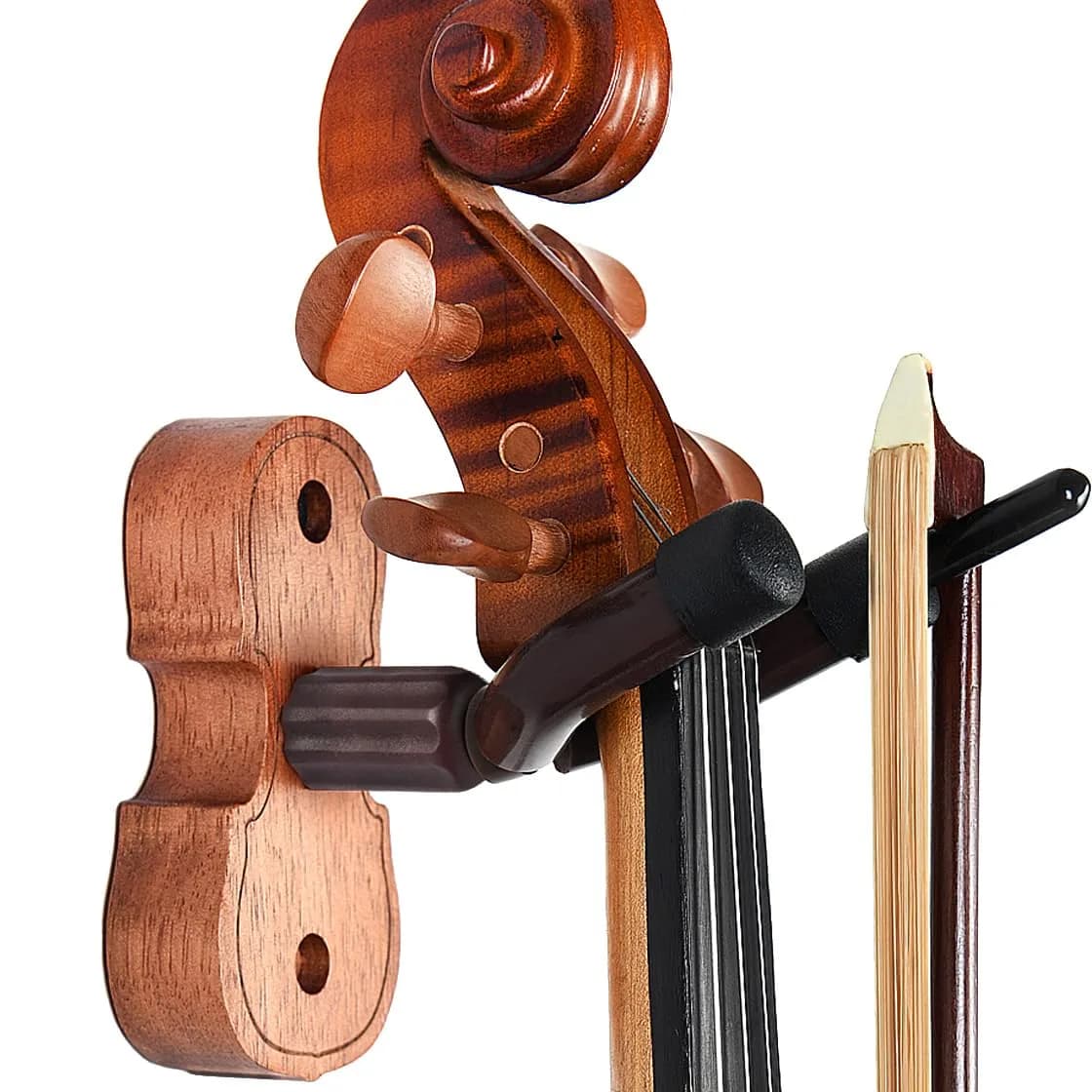 WOGOD Violin Hanger Wall Mount with Bow Holder - Sapele Wood & Metal - 1 Pack - main product image