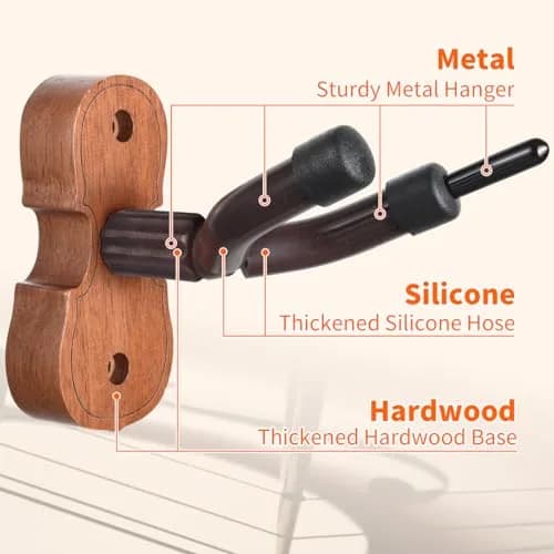 WOGOD Violin Hanger Wall Mount with Bow Holder - Sapele Wood & Metal - 1 Pack thumbnail 4