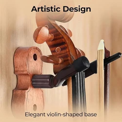 WOGOD Violin Hanger Wall Mount with Bow Holder - Sapele Wood & Metal - 1 Pack thumbnail 5