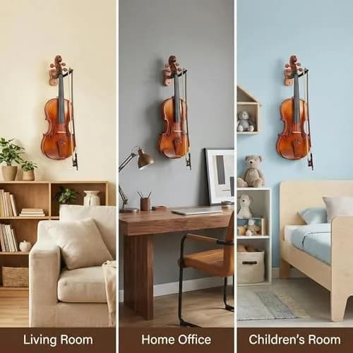 WOGOD Violin Hanger Wall Mount with Bow Holder - Sapele Wood & Metal - 1 Pack thumbnail 3