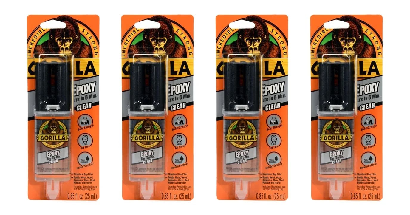 Gorilla 2 Part Epoxy, Clear, 0.85 Fl Oz Syringe | 5 Min Set, Strong Bonding - main product image