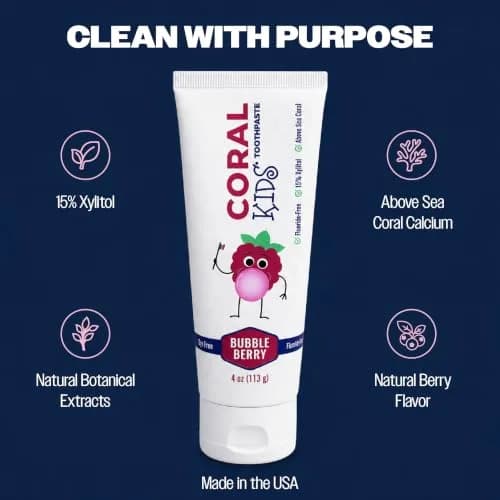 Coral White Kids Fluoride Free Toothpaste – Coral Calcium & Nano Silver | Bubble Berry 4 oz thumbnail 4