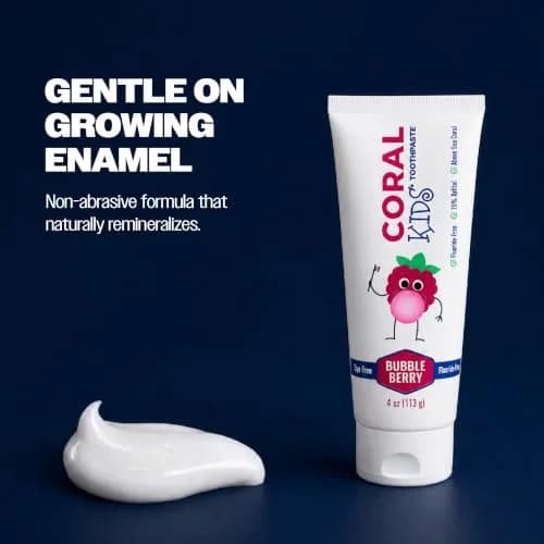 Coral White Kids Fluoride Free Toothpaste – Coral Calcium & Nano Silver | Bubble Berry 4 oz thumbnail 5