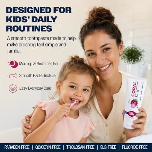 Coral White Kids Fluoride Free Toothpaste – Coral Calcium & Nano Silver | Bubble Berry 4 oz thumbnail 2
