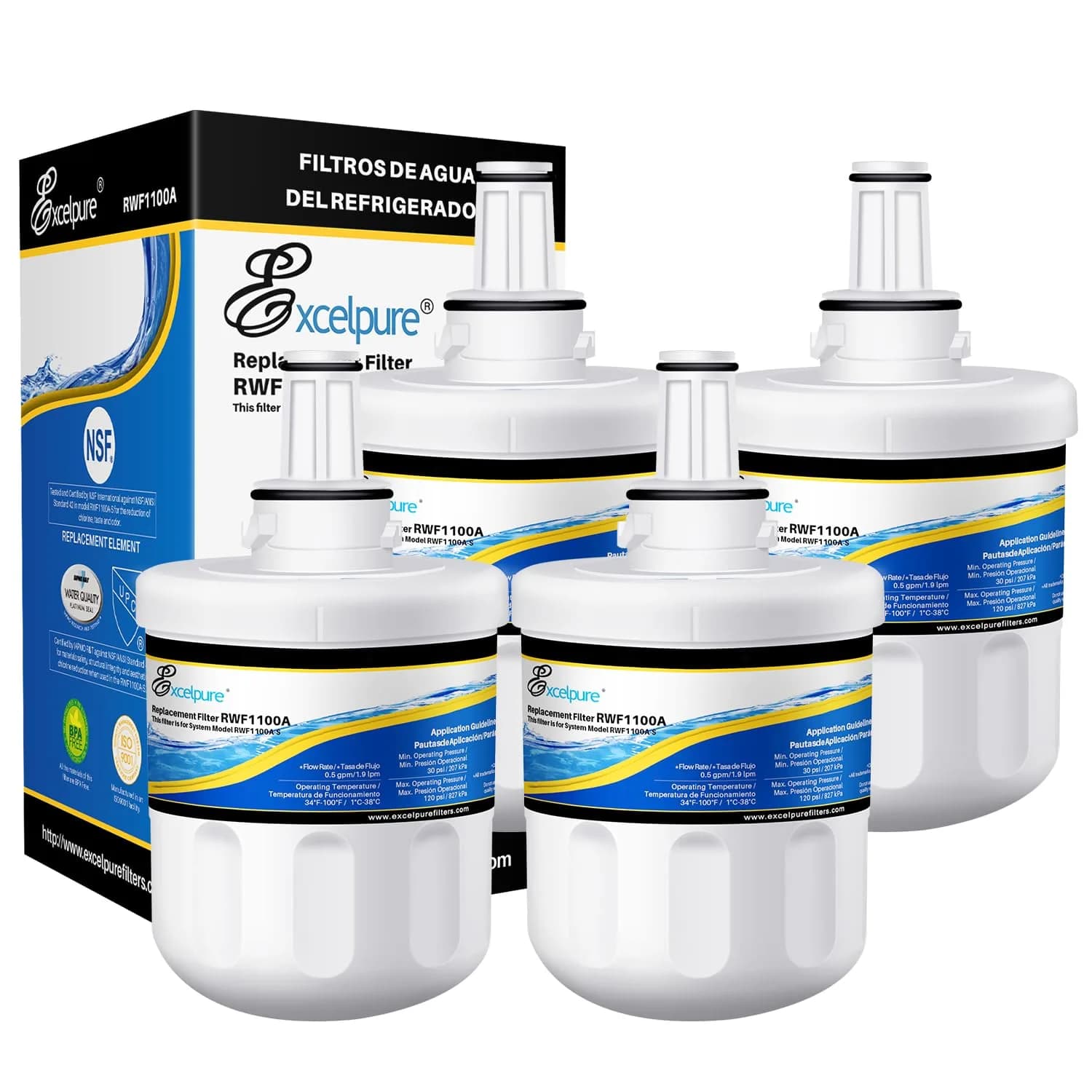 EXCELPURE DA29-00003G Refrigerator Water Filter 4 Pack | 0.5 Micron Carbon Purity & NSF Certified — 4-Pack