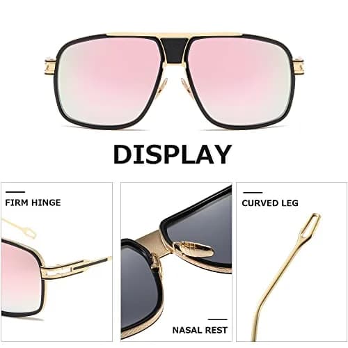 AEVOGUE Oversized Shield Sunglasses Retro Alloy Aviator AE0336 Gold&Red | 62mm (2.44in) Lens Width thumbnail 6