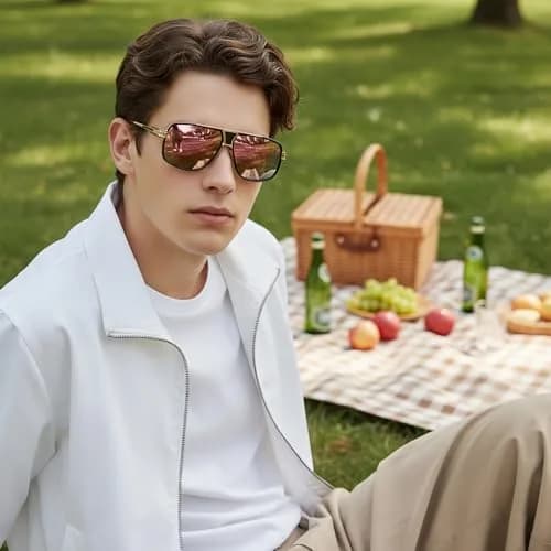 AEVOGUE Oversized Shield Sunglasses Retro Alloy Aviator AE0336 Gold&Red | 62mm (2.44in) Lens Width thumbnail 3