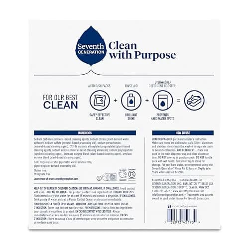 Seventh Generation Free & Clear Dishwasher Detergent Packs 72 Count (2.5 kg) | Plant-Powered Cleaning thumbnail 6