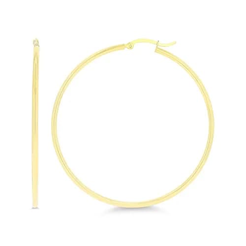DECADENCE 14k Yellow Gold Solid 2mm Tube Hoop Earrings 55mm | Classic Polished Hoop thumbnail 1