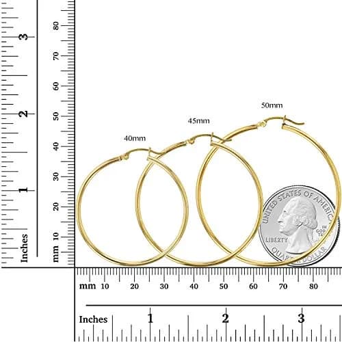 DECADENCE 14k Yellow Gold Solid 2mm Tube Hoop Earrings 55mm | Classic Polished Hoop thumbnail 5