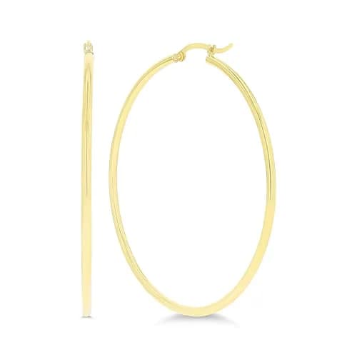 DECADENCE 14k Yellow Gold Solid 2mm Tube Hoop Earrings 55mm | Classic Polished Hoop thumbnail 2
