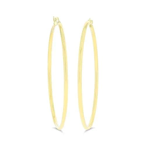 DECADENCE 14k Yellow Gold Solid 2mm Tube Hoop Earrings 55mm | Classic Polished Hoop thumbnail 3