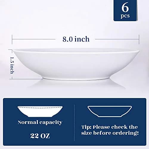 Y YHY 8" Pasta Bowls Set for 6 | Porcelain 22oz Salad & Soup Bowls, Microwave & Dishwasher Safe thumbnail 4