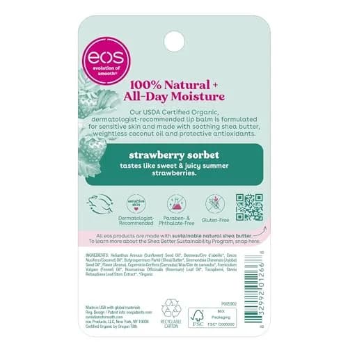 eos Strawberry Sorbet 100% Natural & Organic Lip Balm Sticks, 0.28 oz (7.9 g) | Dermatologist Recommended for Sensitive Skin thumbnail 7