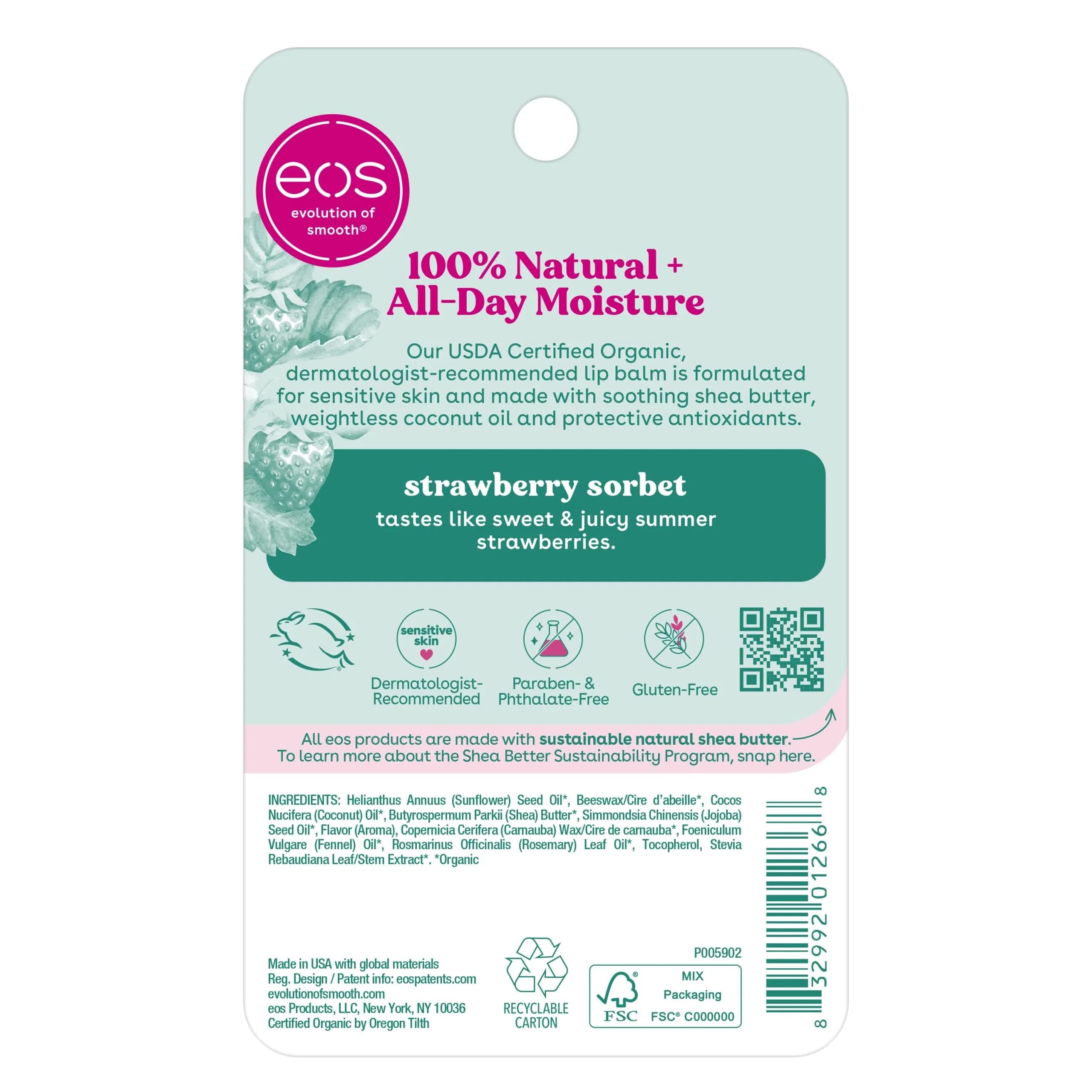 eos Strawberry Sorbet 100% Natural & Organic Lip Balm Sticks, 0.28 oz (7.9 g) | Dermatologist Recommended for Sensitive Skin - view 7
