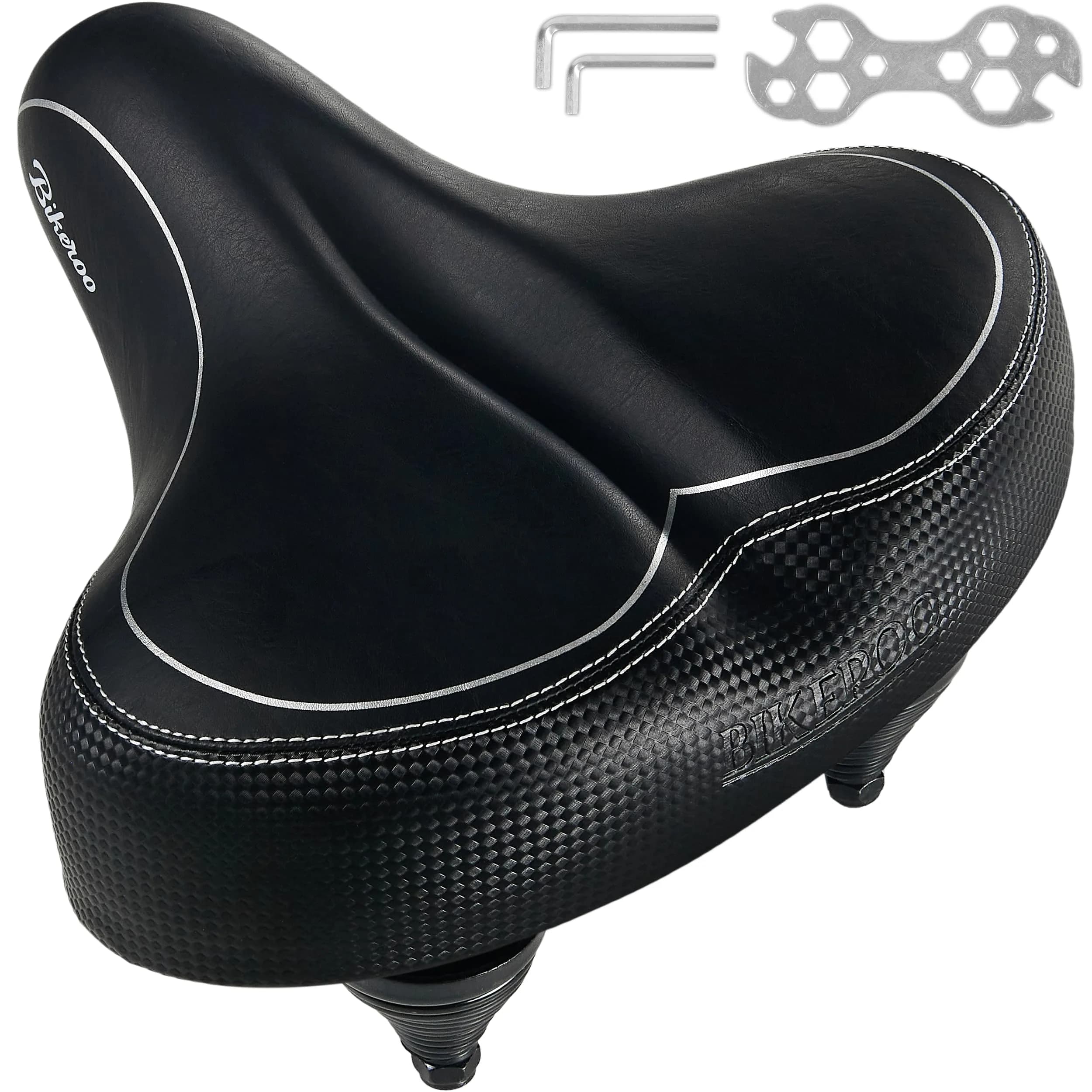 Bikeroo Oversized Bike Seat - 10.2" x 10.2" Wide Cruiser Saddle with Memory Foam & Dual Suspension | Fits Most Bikes, 350 lb Capacity