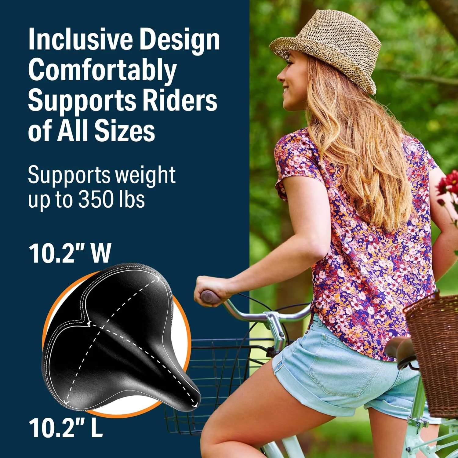 Bikeroo Oversized Bike Seat - 10.2" x 10.2" Wide Cruiser Saddle with Memory Foam & Dual Suspension | Fits Most Bikes, 350 lb Capacity - view 5