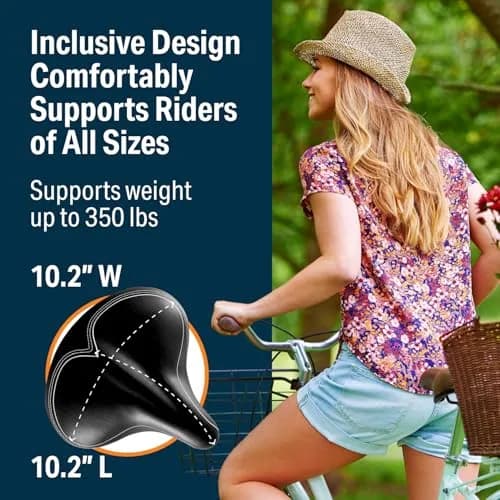 Bikeroo Oversized Bike Seat - 10.2" x 10.2" Wide Cruiser Saddle with Memory Foam & Dual Suspension | Fits Most Bikes, 350 lb Capacity thumbnail 5