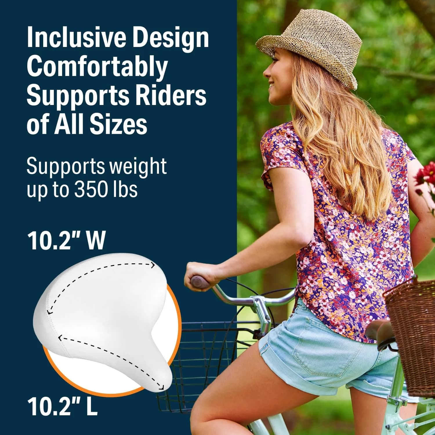 Bikeroo Wide Cruiser Saddle - White | 25.9cm x 25.9cm (10.2" x 10.2") - view 5
