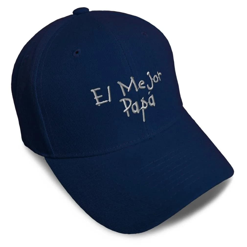 Speedy Pros Baseball Cap for Men & Women | Embroidered 'El Mejor Papa Ever' | Navy Acrylic One Size — Navy Design Only