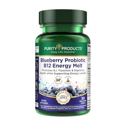 Purity Products Blueberry Probiotic B12 Energy Melt 30 Tablets | Supports Energy & Digestive Health thumbnail 1