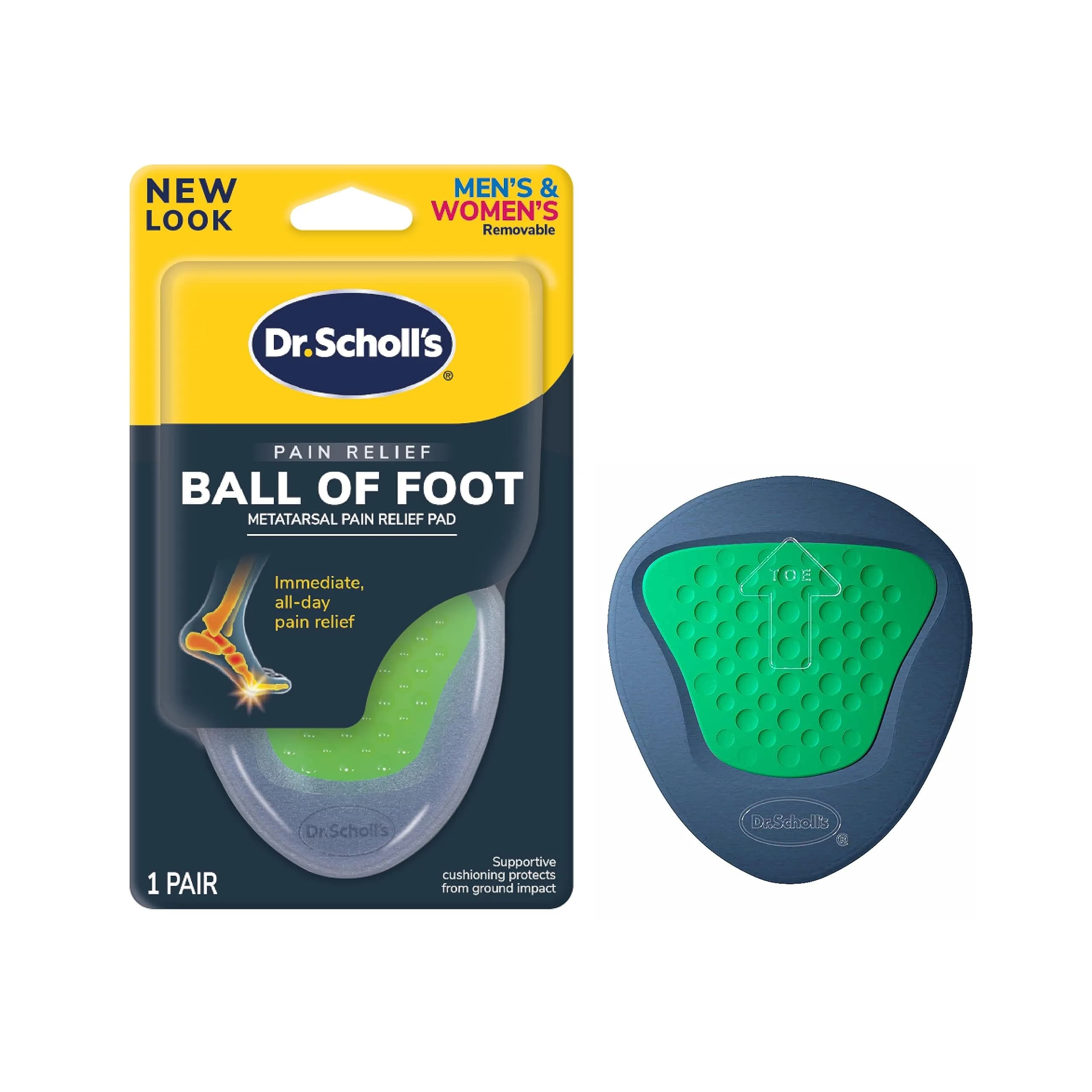Dr. Scholl's Pain Relief Orthotics for Ball of Foot Pain | All-Day Support & Impact Absorption — Blue and Green