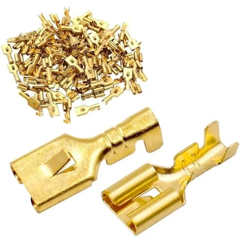 Baomain 100-Pack 6.3mm Female Spade Connectors Non-Insulated | Copper, 18-16 AWG, Heavy-Duty for Automotive & DIY thumbnail 1