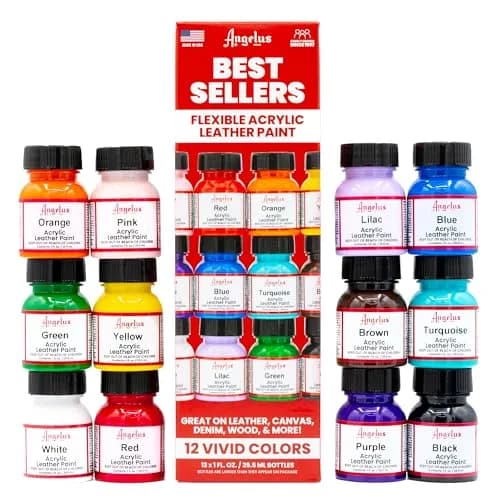 Angelus Acrylic Leather Paint Best Sellers Kit 12 Colors (1 oz Each) | Flexible Paint for Shoes, Sneakers, Furniture thumbnail 4