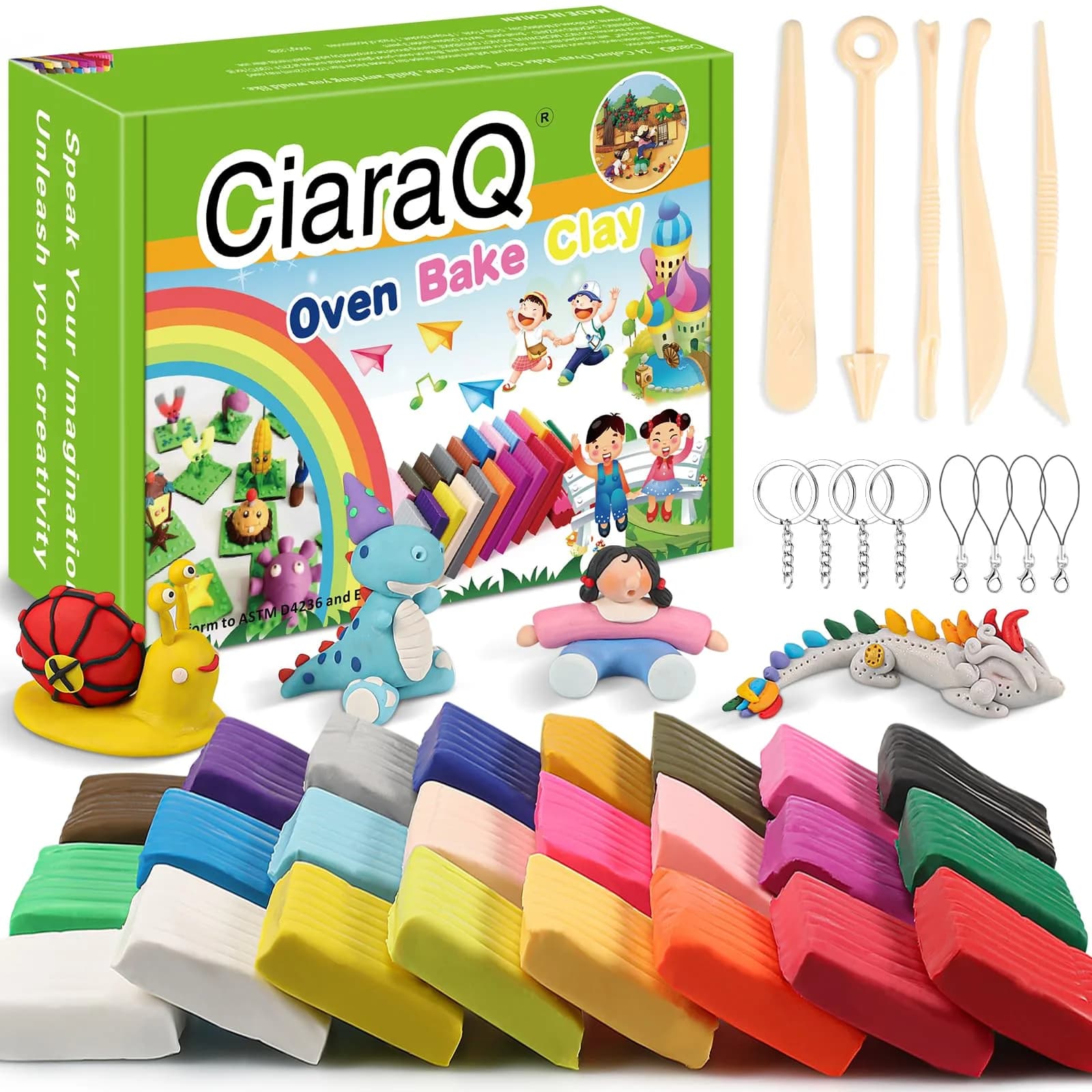CiaraQ 24-Color Polymer Clay Oven Bake Modeling Kit for Kids & Beginners | Non-Toxic, Reusable, Easy to Shape - main product image