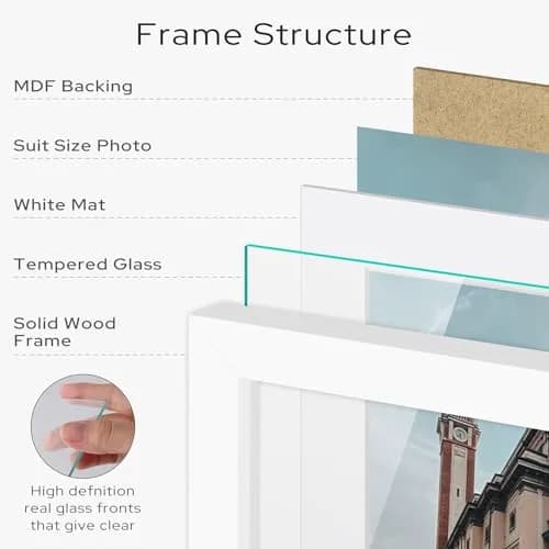 Golden State Art 12x16 Picture Frame | Solid Wood & Real Glass, White Mat, Wall & Tabletop Display thumbnail 3