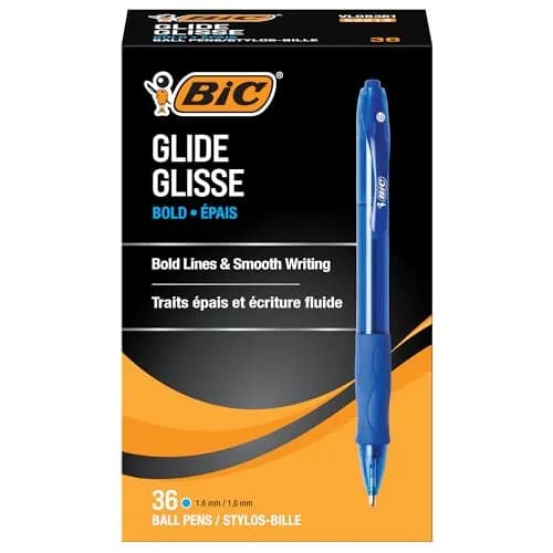 BIC Glide Bold Blue Ballpoint Pens, Bold Point 1.6mm, 36-Count Pack | Smooth Ink Flow for Effortless Writing thumbnail 1