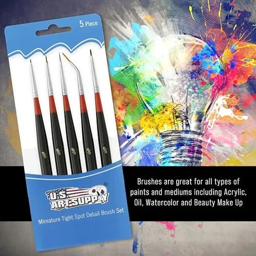 U.S. Art Supply 5 Piece Miniature Tight Spot Micro Fine Detail Art Brush Set | Golden Taklon Brushes for Acrylic, Oil, Watercolor, and Makeup thumbnail 3