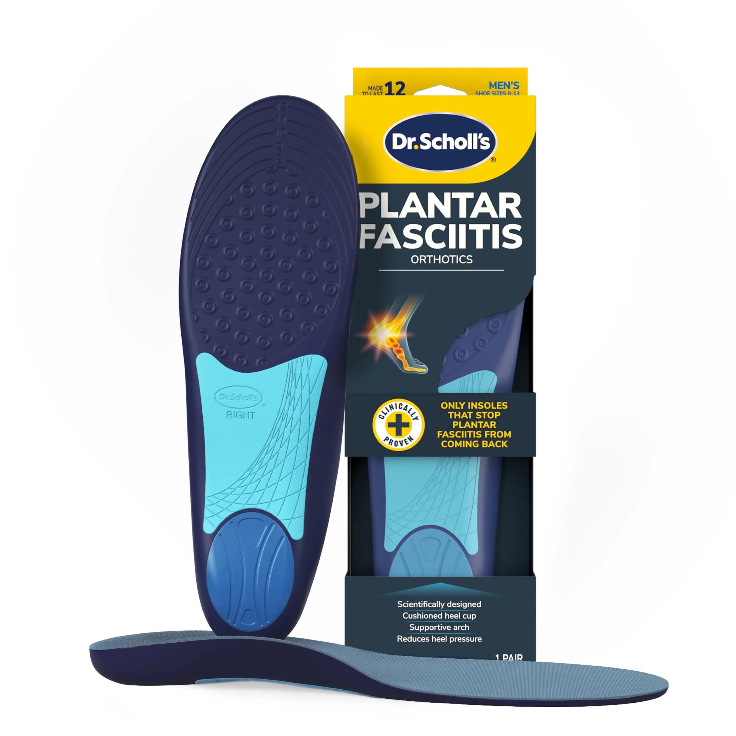 Dr. Scholl's Men's Plantar Fasciitis Relief Orthotic Insoles for Men - Medium Arch Support, Cut to Fit - main product image