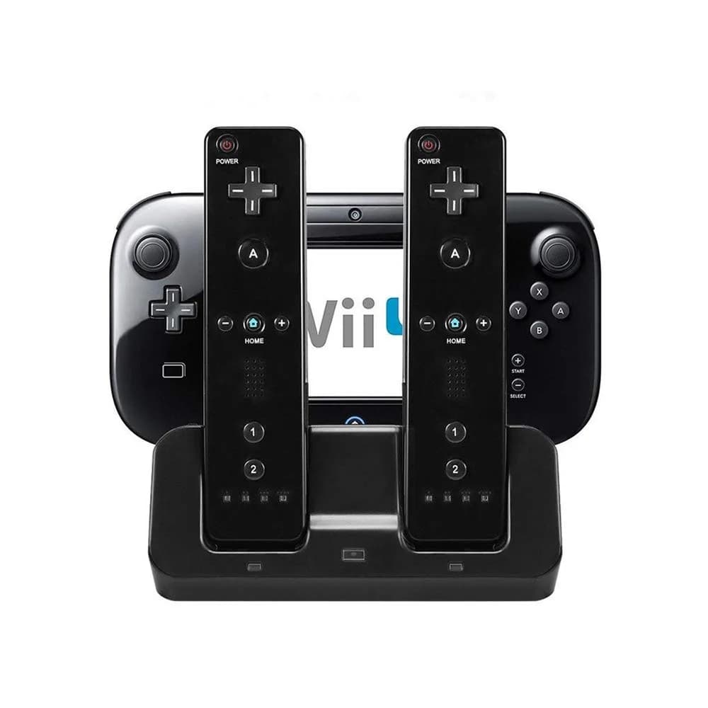eLUUGIE 3 in 1 Charger Dock Charging Station Base for Wii U Gamepad & Controllers | Convenient Power Stand with LED Indicator — Black