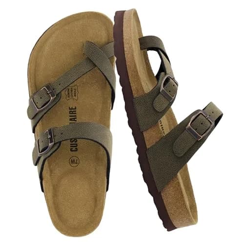 CUSHIONAIRE Luna Cork Footbed Sandals for Women with Crossover Straps, Brown Rugged 8 | Supportive Genuine Suede Footbed for Comfort & Style thumbnail 1