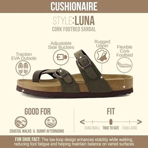 CUSHIONAIRE Luna Cork Footbed Sandals for Women with Crossover Straps, Brown Rugged 8 | Supportive Genuine Suede Footbed for Comfort & Style thumbnail 4