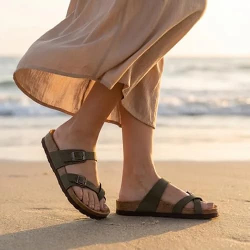 CUSHIONAIRE Luna Cork Footbed Sandals for Women with Crossover Straps, Brown Rugged 8 | Supportive Genuine Suede Footbed for Comfort & Style thumbnail 6