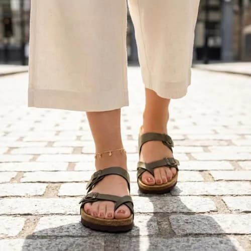 CUSHIONAIRE Luna Cork Footbed Sandals for Women with Crossover Straps, Brown Rugged 8 | Supportive Genuine Suede Footbed for Comfort & Style thumbnail 8