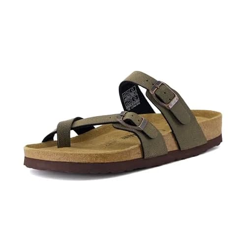 CUSHIONAIRE Luna Cork Footbed Sandals for Women with Crossover Straps, Brown Rugged 8 | Supportive Genuine Suede Footbed for Comfort & Style thumbnail 9