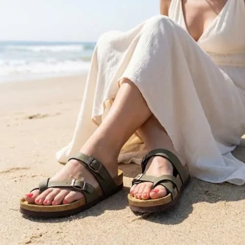CUSHIONAIRE Luna Cork Footbed Sandals for Women with Crossover Straps, Brown Rugged 8 | Supportive Genuine Suede Footbed for Comfort & Style thumbnail 3