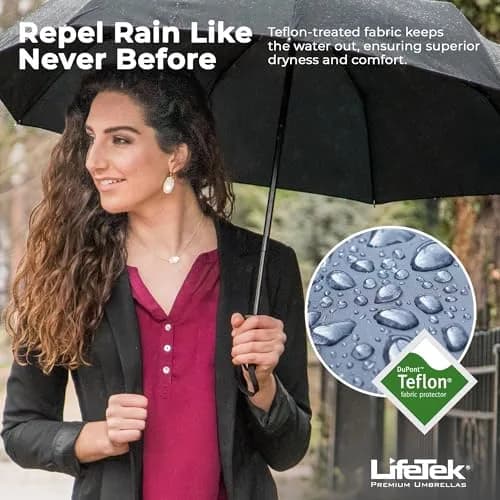 LifeTek Traveler 45 FX1 Windproof Travel Umbrella | Compact, Auto Open/Close, UV & Rain Protection, Lightweight & Durable, Fits in Purse or Backpack, Black thumbnail 7