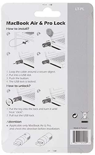 CTA Digital USB Cable Lock – Galvanized Steel Security Lock for MacBook Air & Pro, USB 3.0, Master Key, Secure Lock System (LT-PL) | Space-Saving Security thumbnail 3