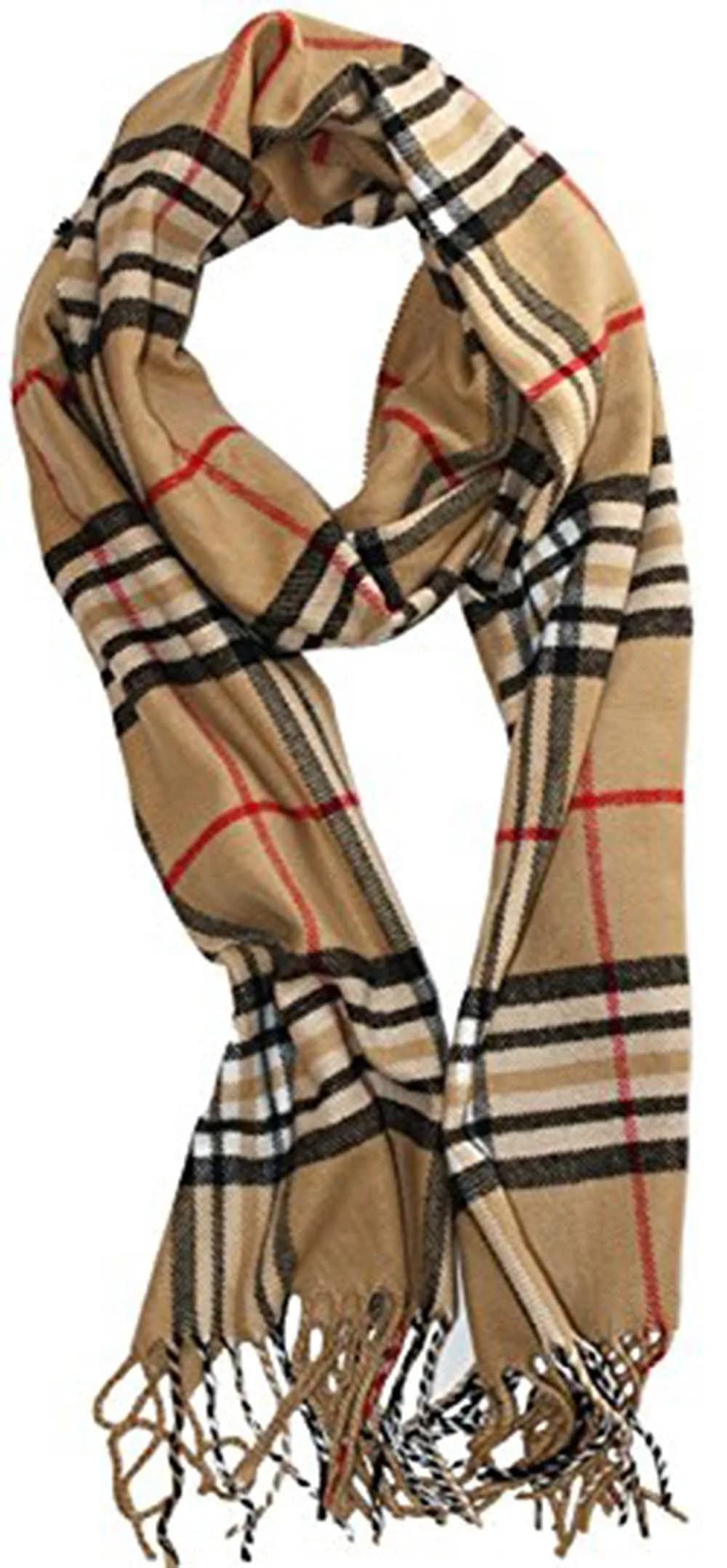 Shadana's Collection Classic Cashmere Feel Winter Scarf Buffalo Check Black/White | Super Soft & Stylish — Camel Plaid