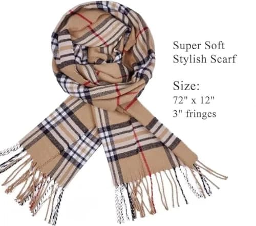 Shadana's Collection Classic Scarf Camel Plaid | Super Soft Winter Accessory (72"x12") thumbnail 4