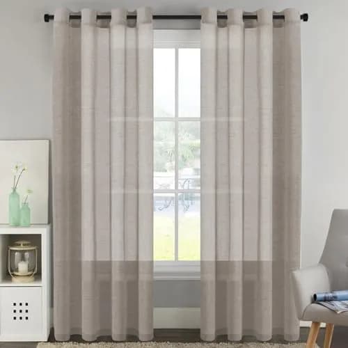 H.VERSAILTEX Taupe Linen Sheer Curtains 96" 2 Panels Grommet | Elegant Linen Sheer for Living & Bedroom thumbnail 1