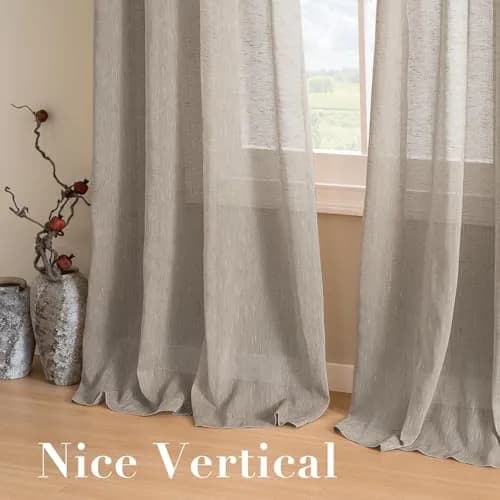 H.VERSAILTEX Taupe Linen Sheer Curtains 96" 2 Panels Grommet | Elegant Linen Sheer for Living & Bedroom thumbnail 7