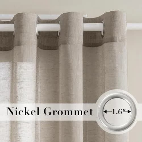 H.VERSAILTEX Taupe Linen Sheer Curtains 96" 2 Panels Grommet | Elegant Linen Sheer for Living & Bedroom thumbnail 2